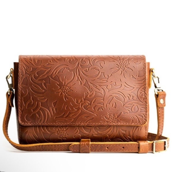Portland Leather Handbags - Portland leather metro mini embossed leathe crossbody bag embossed brown leather